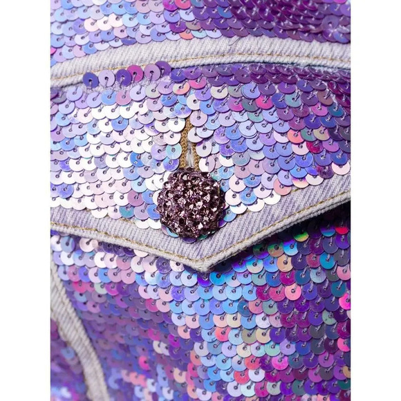 Ashish Sequin Embellished Denim Jacket Purple Size S - Picture 4 of 7
